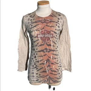 Harley Davidson Animal Print Y2K 2008 Long Sleeve Tee Size Medium